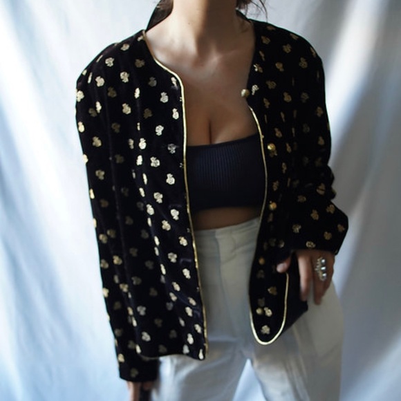 Vintage Norton McNaughton Embroidered Bee Gold Velvet Blazer - Picture 1 of 9